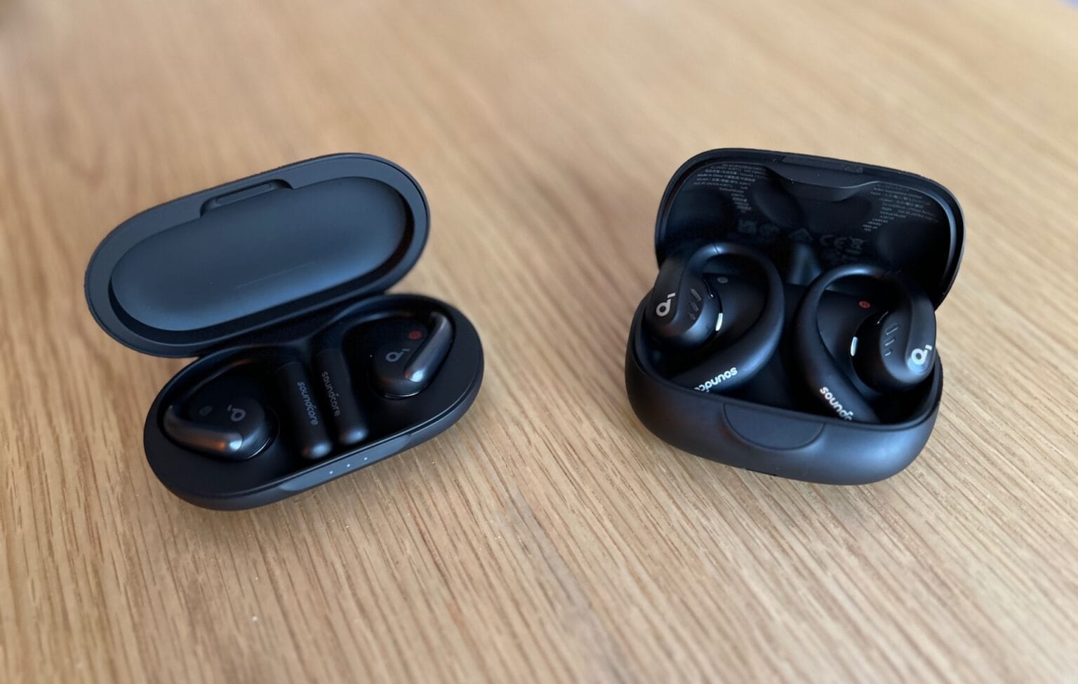 Soundcore's AeroFit (left) and AeroFit Pro open-ear buds keep the hardware out of your ear.