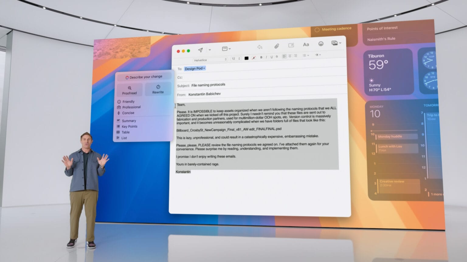 Apple Mail with AI offers Writing Tools that can completely rewrite emails.