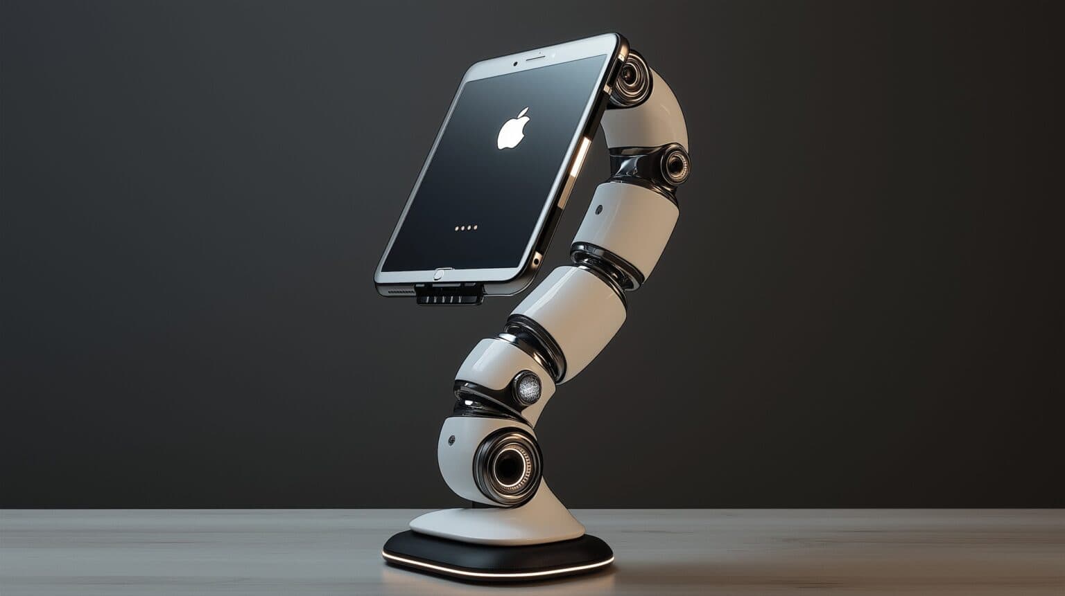 AI-generated image of an iPad on a robotic arm, a rumored Apple device.