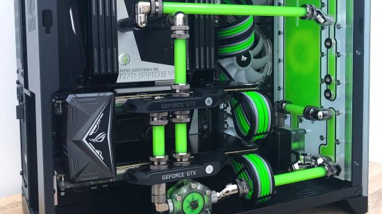 Day-glo green water-cooled PC build