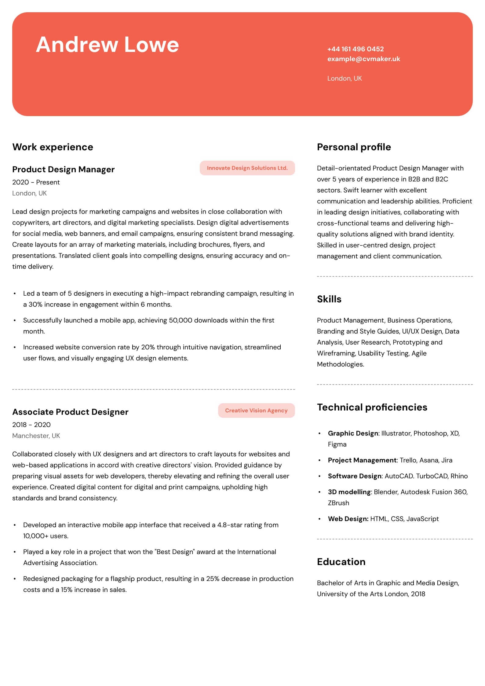 Chronological CV example