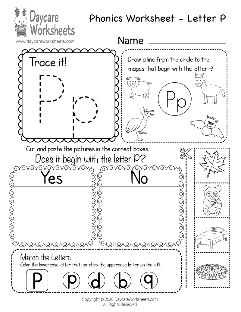 Free Letter P Phonics Worksheet For Preschool - Beginning Sounds 6E8