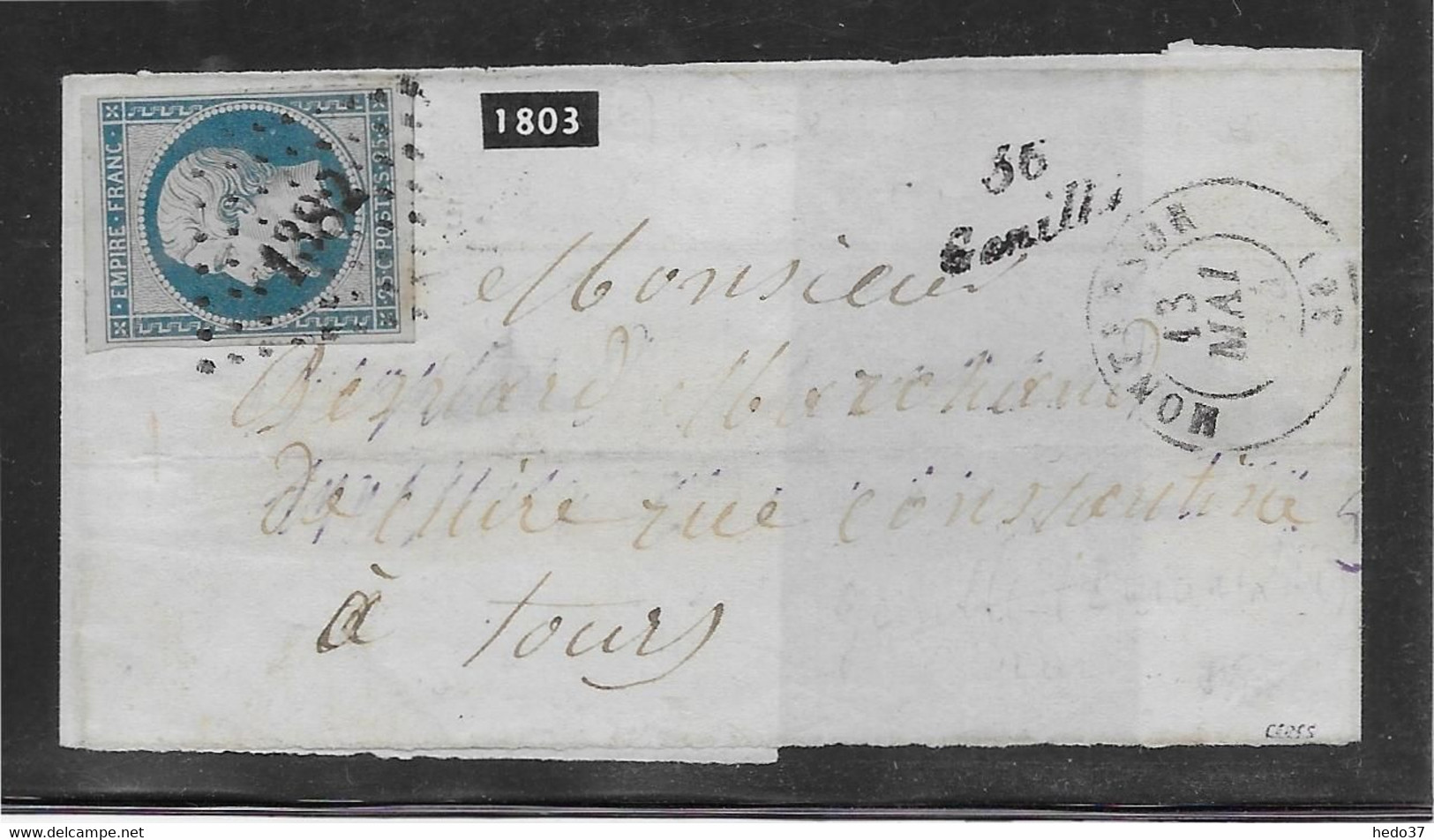 France N°15 Oblitéré PC 1382 T.15 Montrésor & Cursive 36 / Génillé 1854 - Lettre Manque La Correspondance - TB - Rare - 1853-1860 Napoléon III