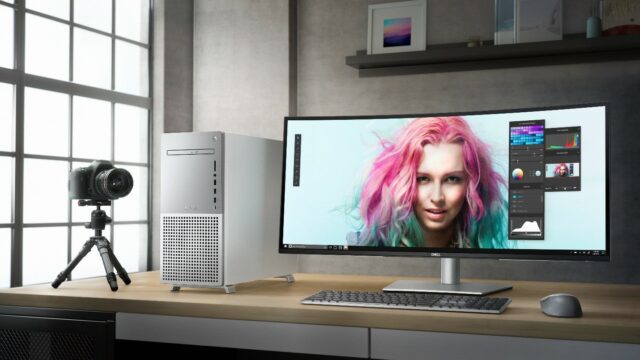 The Dell XPS 8950 Desktop in Platinum Silver color. 