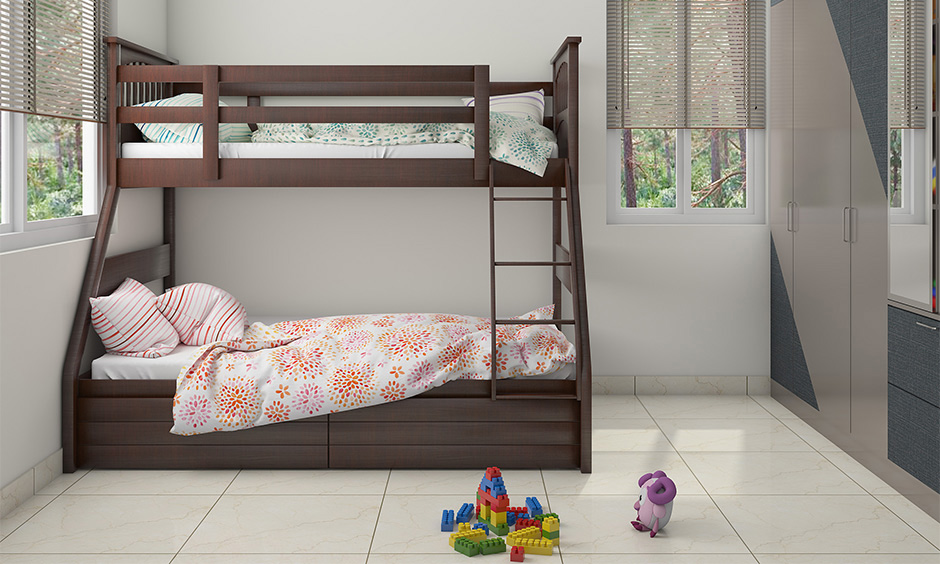 A classic wooden double decker bed for kids for a minimalist look