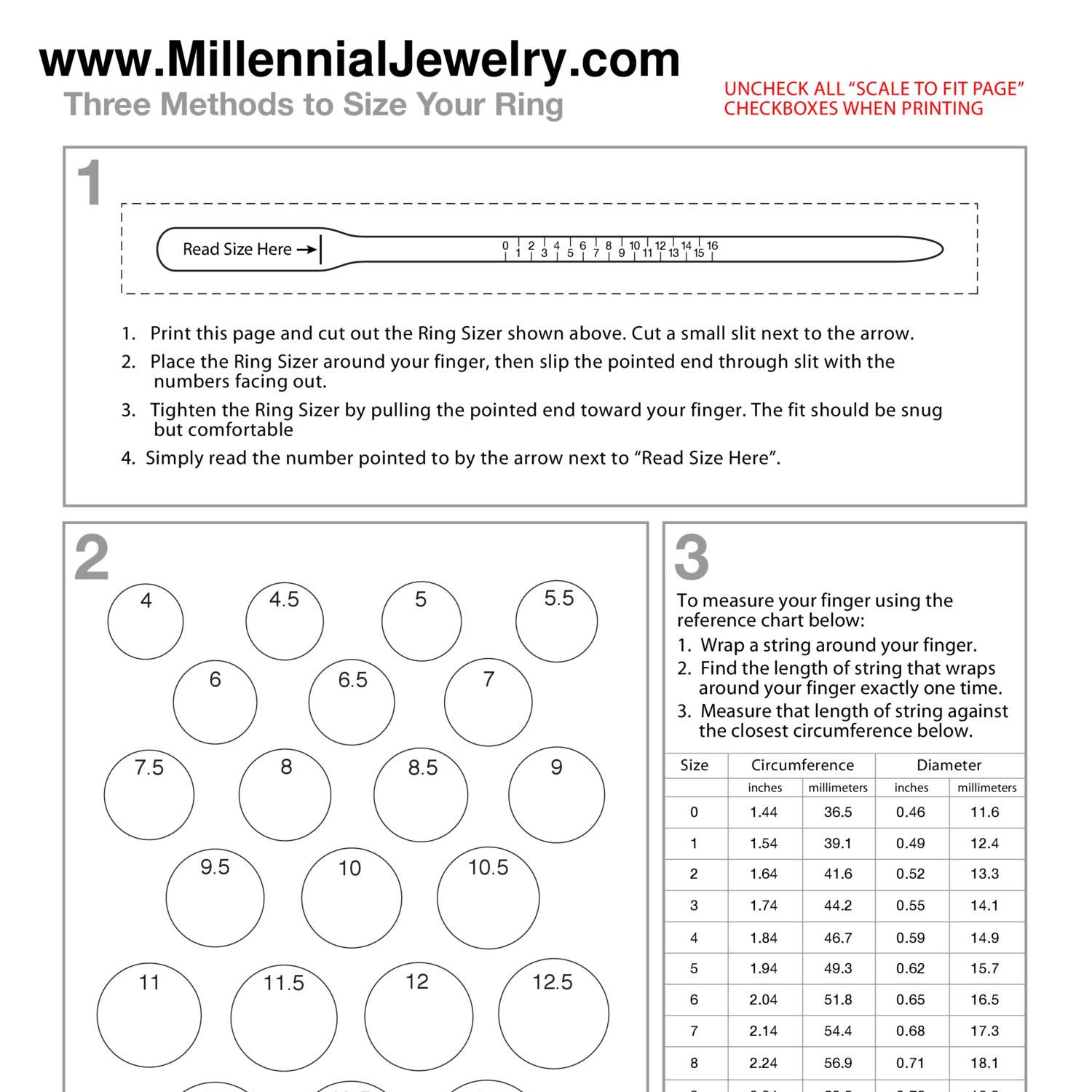 Ring Size Chart Printable Pdf