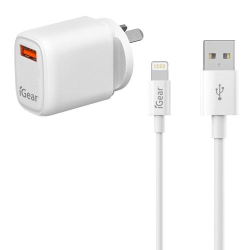 240V Charger with iPhone Charging Cable - White