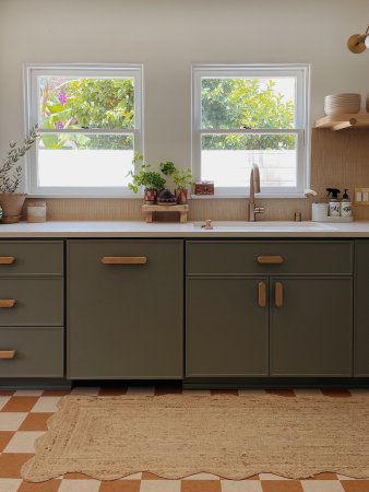 lower green cabinets