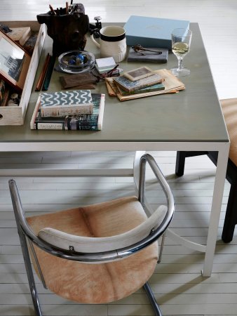 Desk table with suede chair