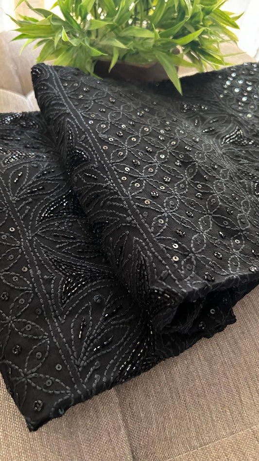 Black Party Wear Cut Dana Chikankari Kurta Dupatta Set