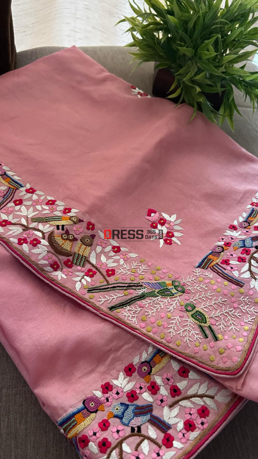 Exclusive Pastel Pink Tussar Silk Parsi Gara Saree