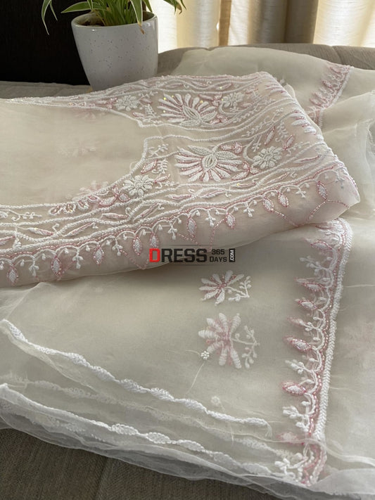 Ivory Organza Pearls & Cut Dana Chikankari Suit Suits