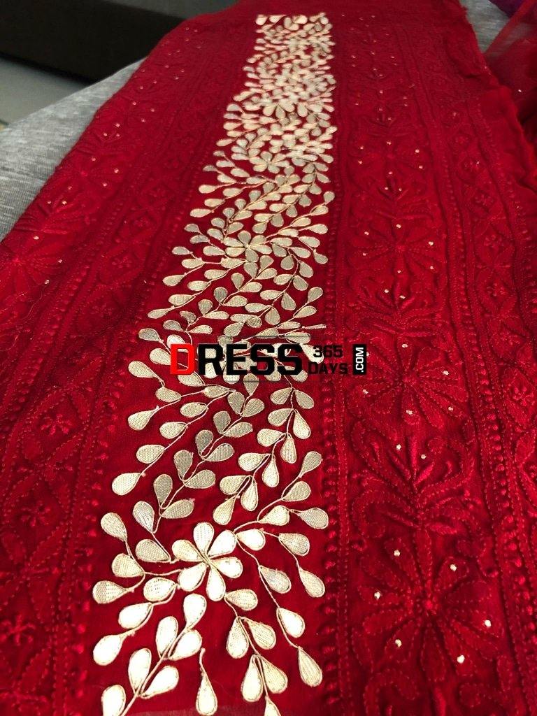 Red Chikankari Suit With Gota Patti Daman Suits