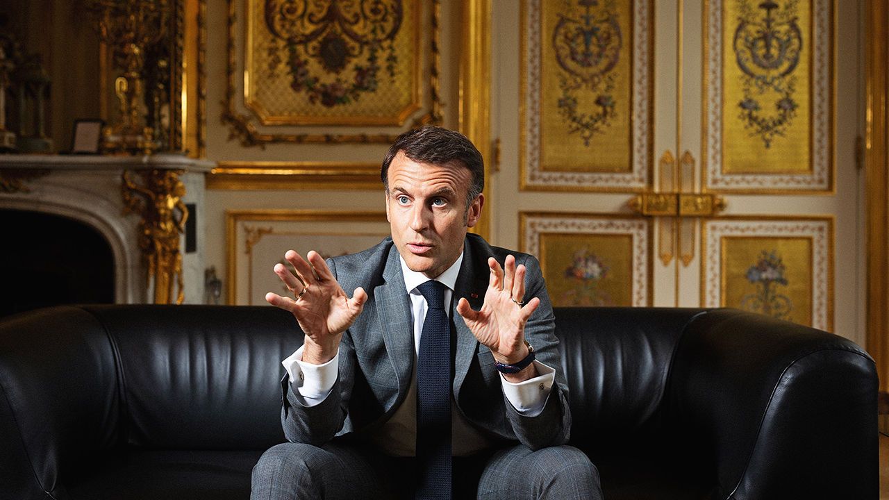 The French president, Emmanuel Macron during an interview with The Economist