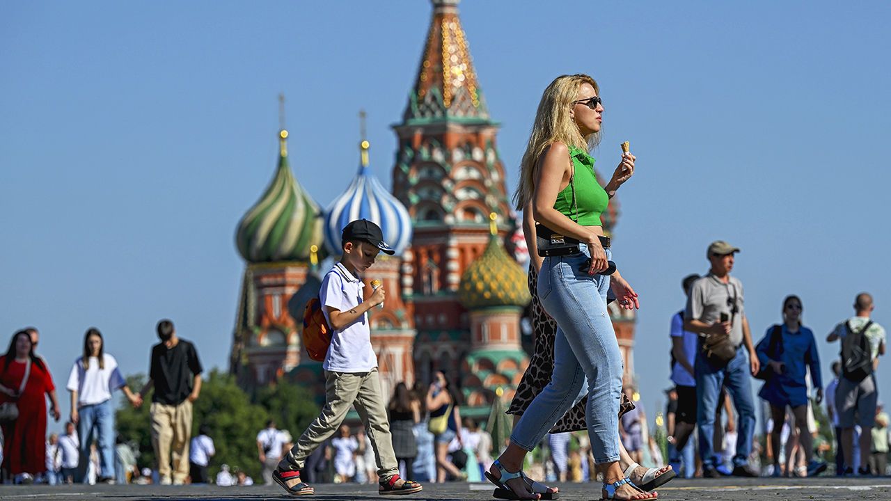 Citizens walk around Red Square in Moscow, Russia on July 7th 2024