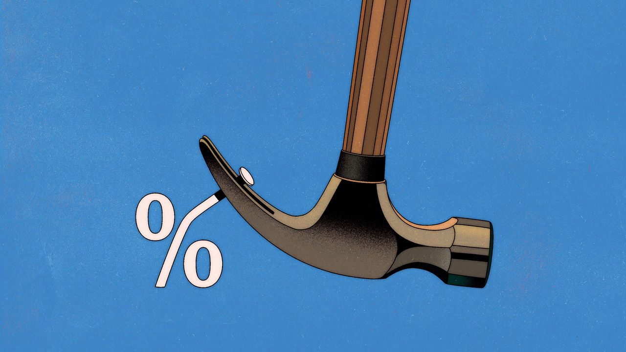 illustration depicts a hammer using its claw to pull out a percentage symbol ("%") from a surface, as if the symbol were a nail