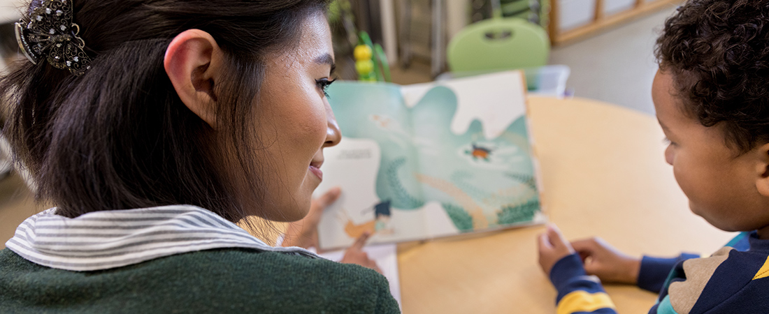 A photo of teacher and child representing Social and Emotional Learning and Mental Health