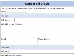 Camper Bill of Sale Fillable PDF Form