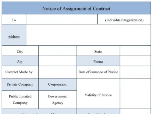 Notice of Assignment of Contract Fillable PDF Form