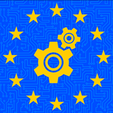 European Union circle of stars with gear icon in the center