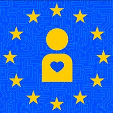 European Union circle of stars with icon of person with heart in the center