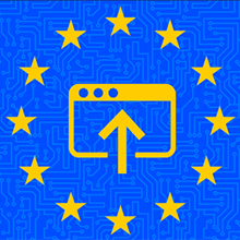 European Union circle of stars with an upload icon in the center