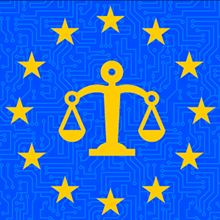 European Union circle of stars with scales of justice icon in the center