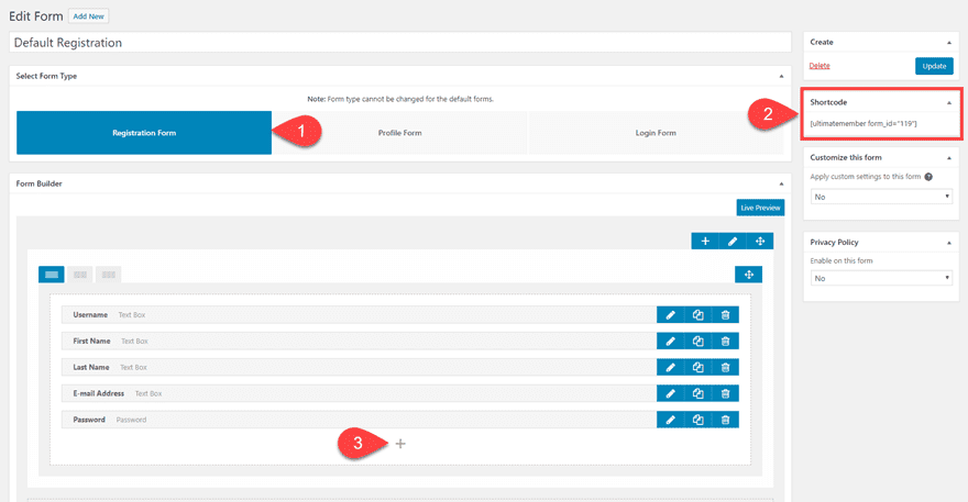 WordPress User Registration Page