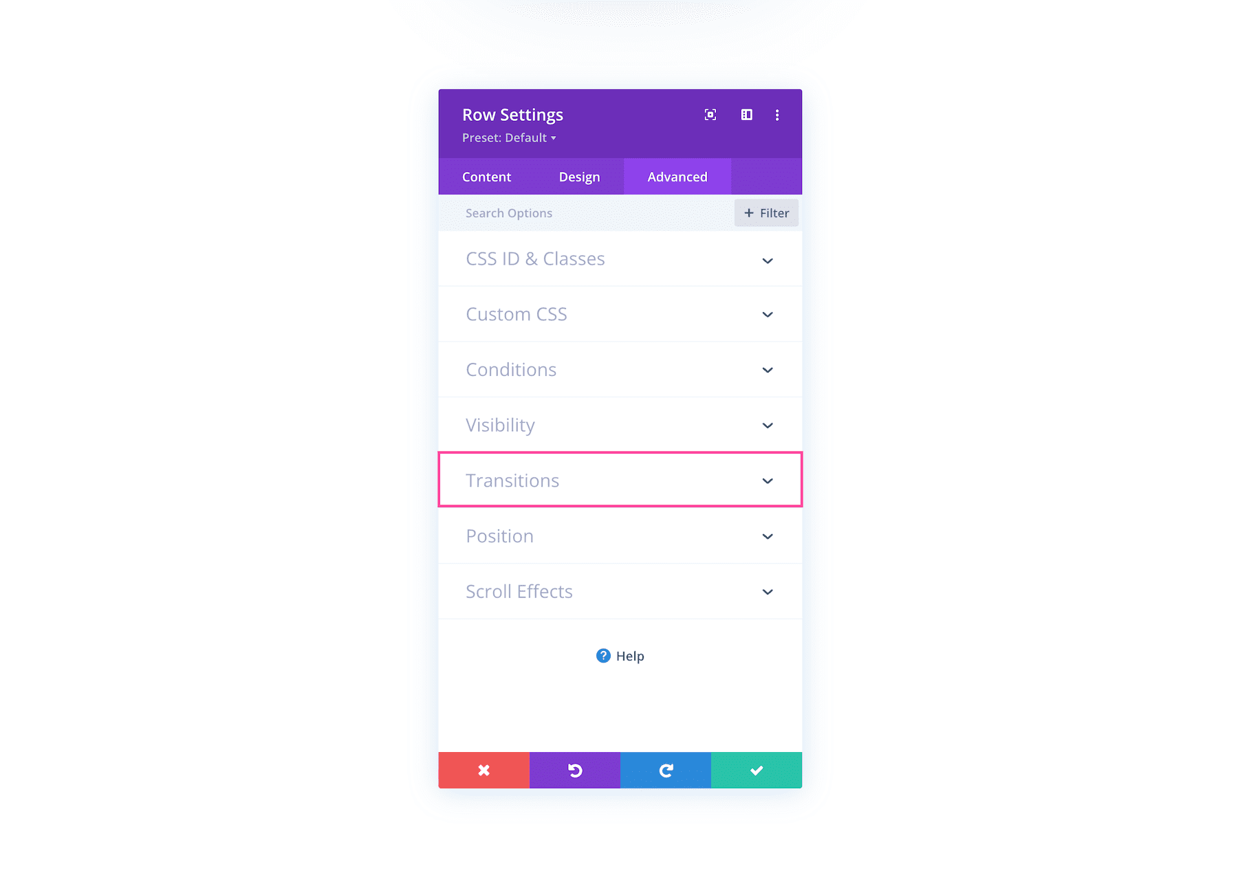 Divi transition settings