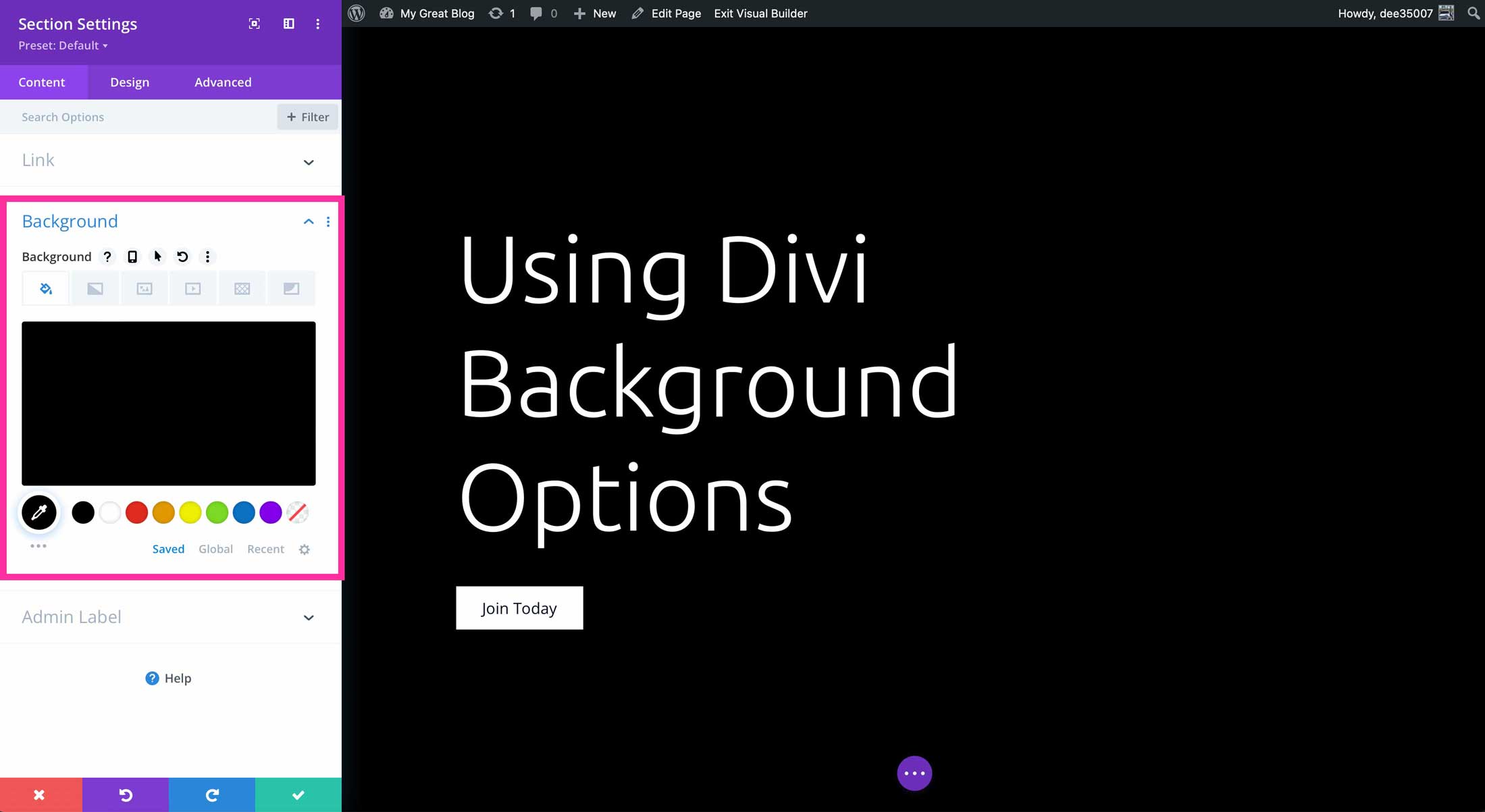 Divi background options