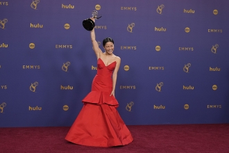 Anna Sawai, winner of the award for outstanding lead actress in a drama series for "Shogun", poses in the press room at 76th Emmy Awards