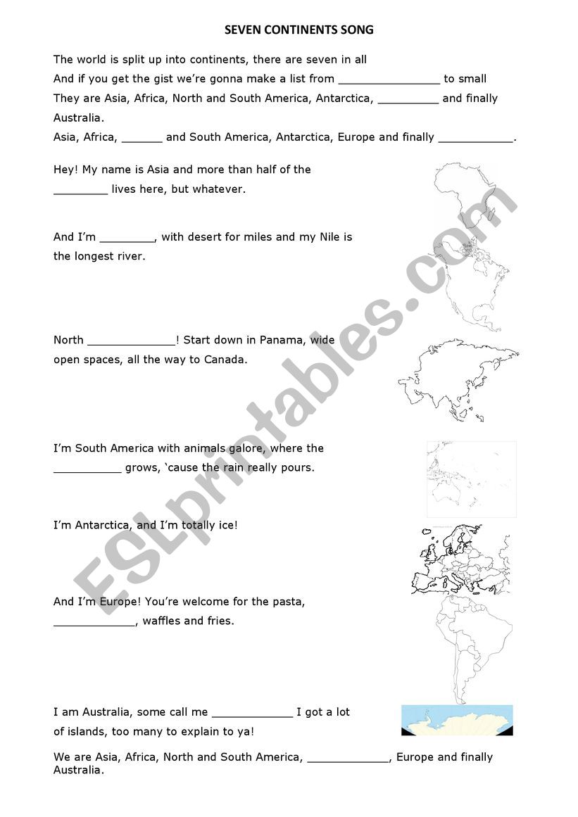 Seven continents worksheet