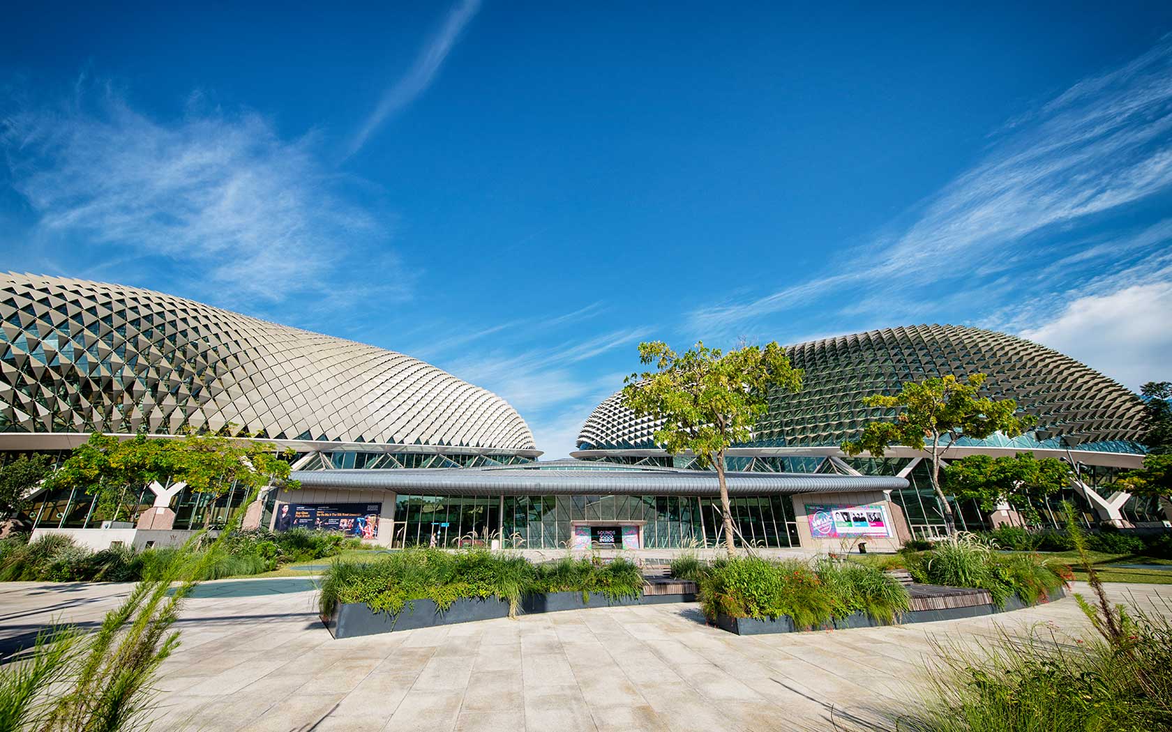 Image of Forecourt Garden at Esplanade at dusk.