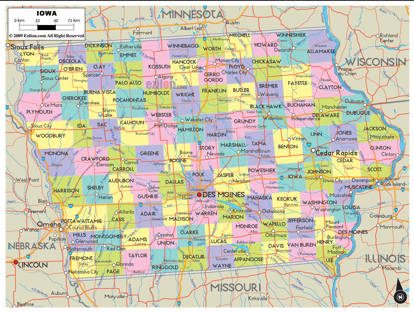 Printable Map Of Iowa