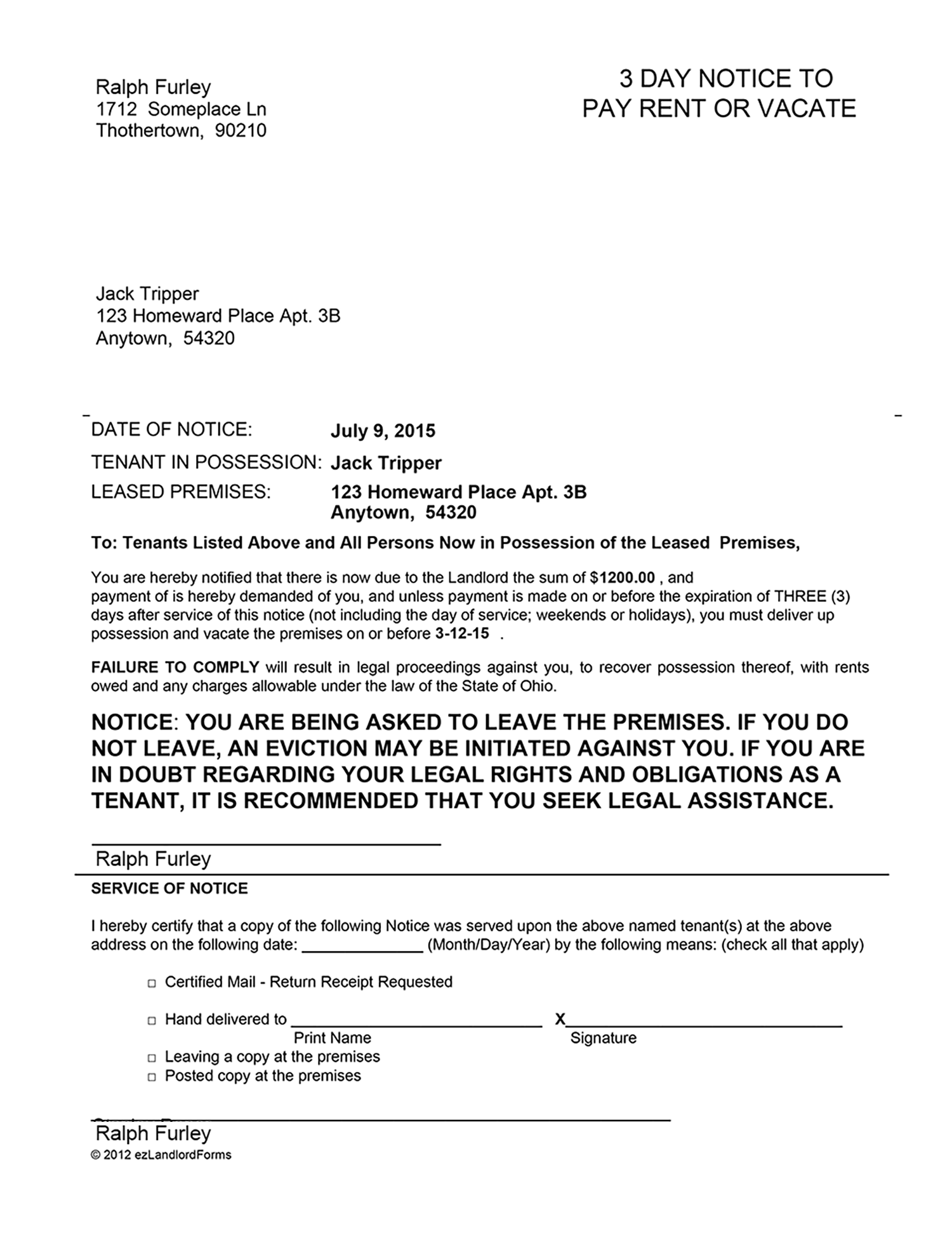 3 Day Eviction Notice Template Ohio