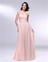 Chiffon Dress With Floral Detail And One Shoulder, Peach Bridesmaid Dress