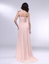 Chiffon Dress With Floral Detail And One Shoulder, Peach Bridesmaid Dress