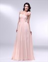 Chiffon Dress With Floral Detail And One Shoulder, Peach Bridesmaid Dress