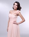 Chiffon Dress With Floral Detail And One Shoulder, Peach Bridesmaid Dress