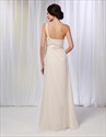 Champagne Chiffon Bridesmaid Dress, One Shoulder Draped Prom Dress