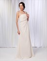 Champagne Chiffon Bridesmaid Dress, One Shoulder Draped Prom Dress