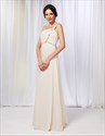 Champagne Chiffon Bridesmaid Dress, One Shoulder Draped Prom Dress