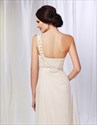 Champagne Chiffon Bridesmaid Dress, One Shoulder Draped Prom Dress