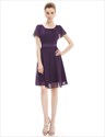 Simple Flutter Sleeve A Line Chiffon Dress Knee Length