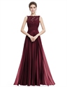 Lace Bodice Chiffon Skirt A Line Ruched Long Prom Dress