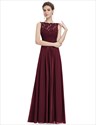 Lace Bodice Chiffon Skirt A Line Ruched Long Prom Dress