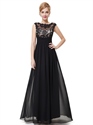 Sheer Floral Applique Top Ruched Chiffon Prom Dress Long