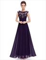 Sheer Floral Applique Top Ruched Chiffon Prom Dress Long