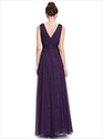 V Neck Sleeveless Lace Ruched Bodice Tulle Evening Dress 