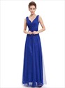 V Neck Sleeveless Lace Ruched Bodice Tulle Evening Dress 